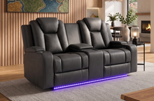 Load image into Gallery viewer, 2 seater with end electric recliners &amp; adjustable headrests &amp; console
