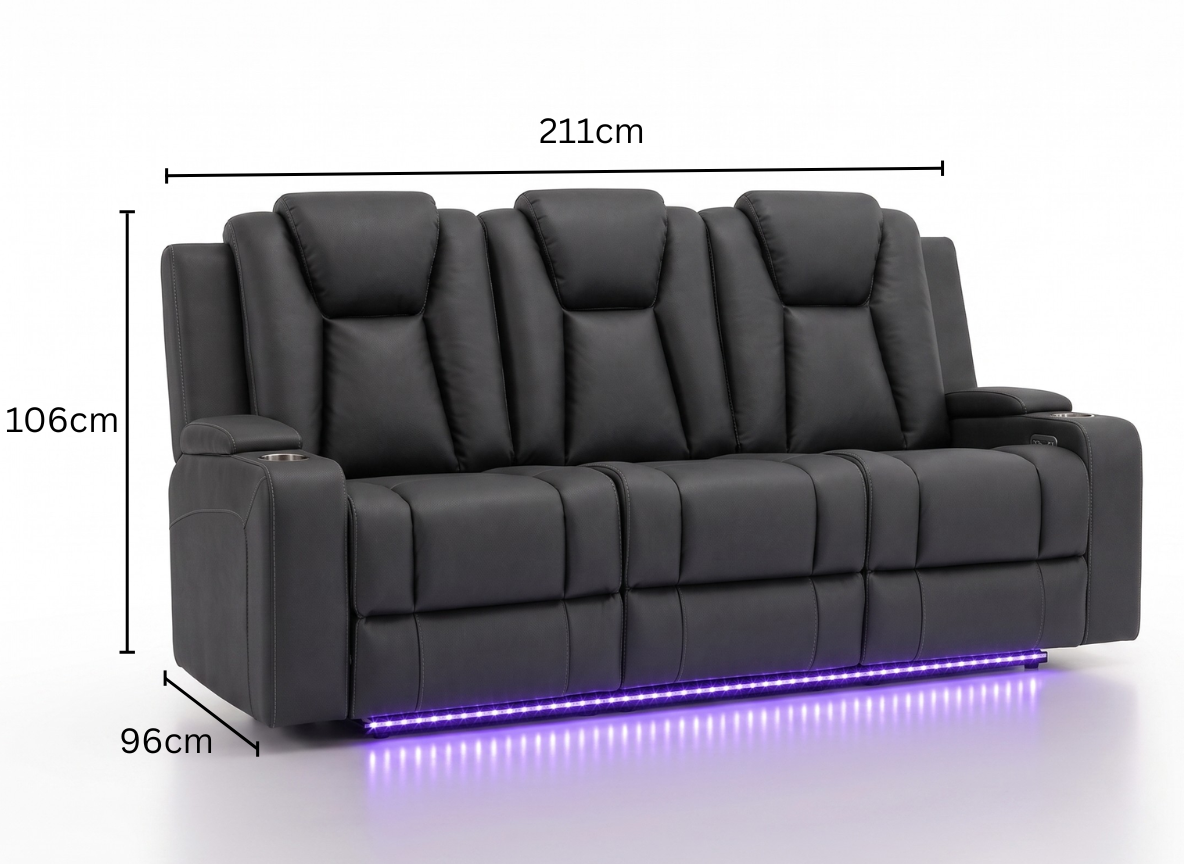 3 seater with end electric recliners & adjustable headrests