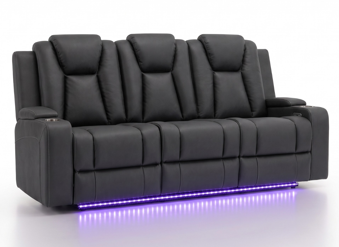 3 seater with end electric recliners & adjustable headrests