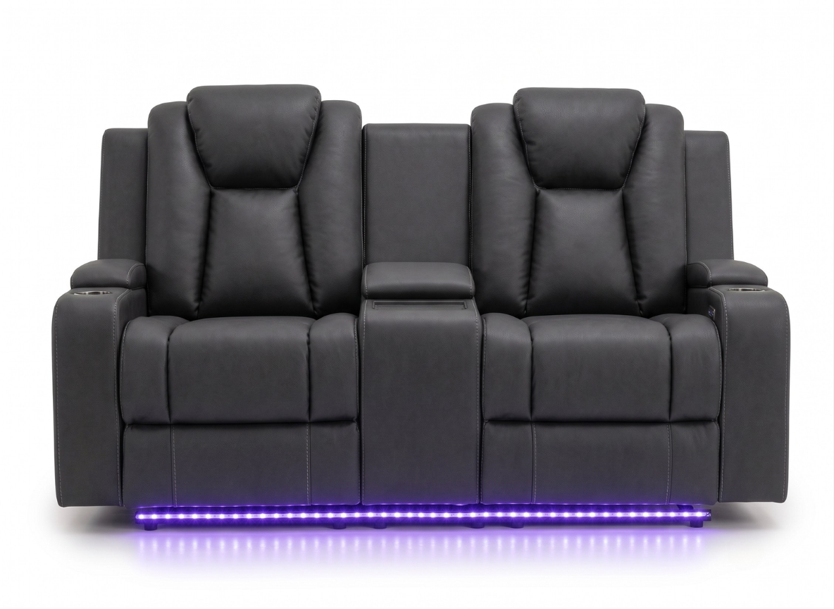 2 seater with end electric recliners & adjustable headrests & console
