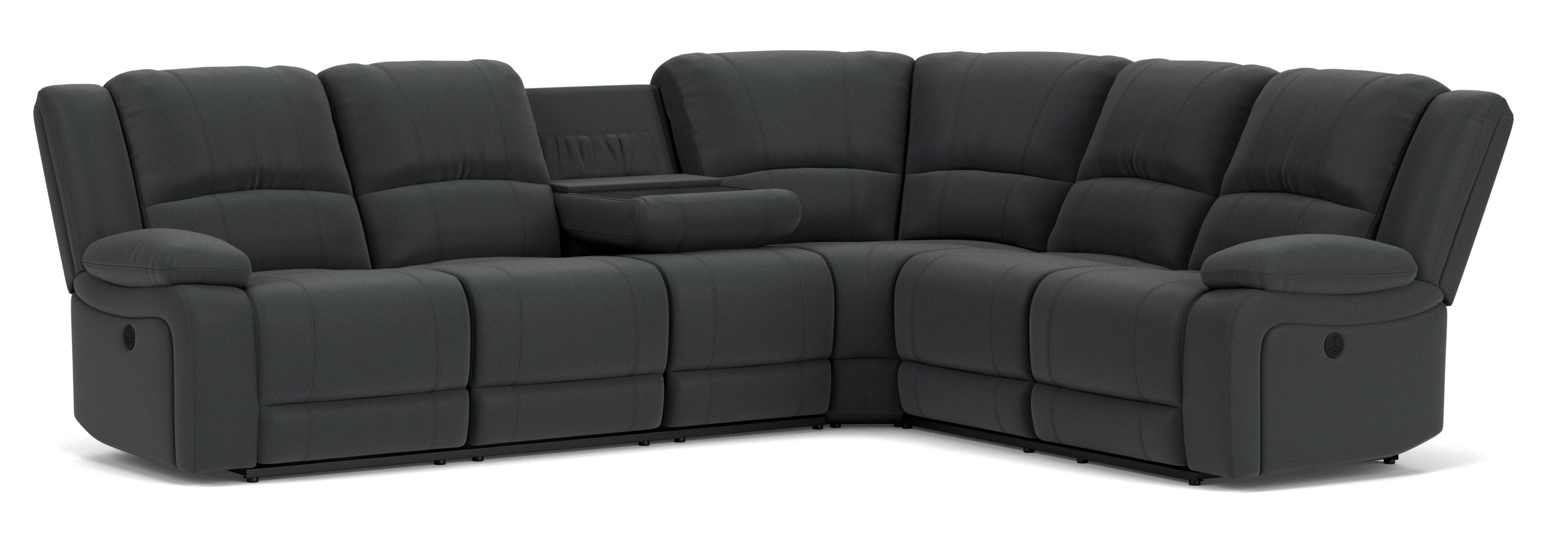 6 Seater Corner Modular with End Electric Recliners, Internal Recliner & Drop Down Tray