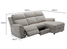 Load image into Gallery viewer, 3 Seater Chaise with end electric recliner and storage chaise
