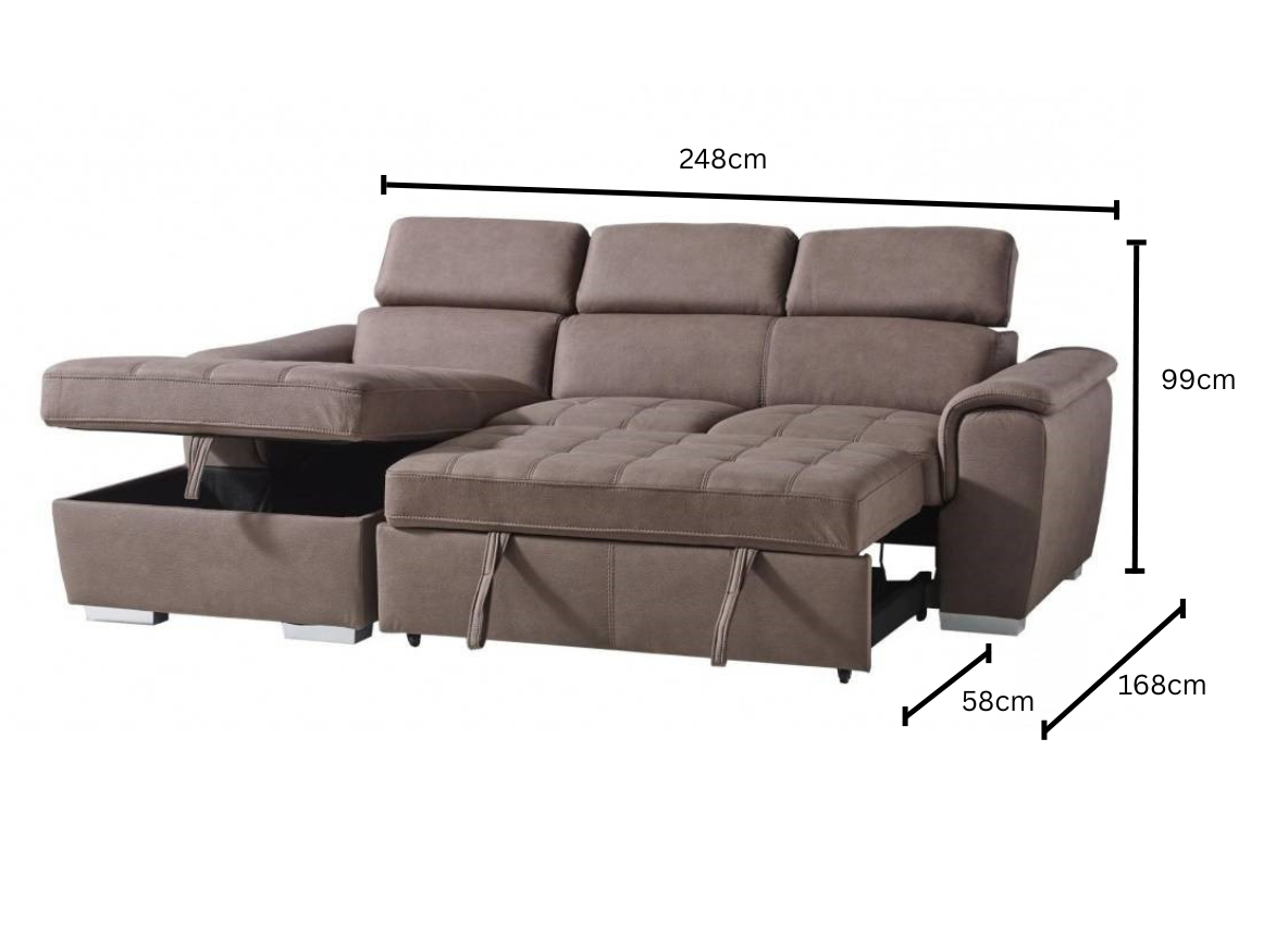 3 seater with storage chaise & sofa bed