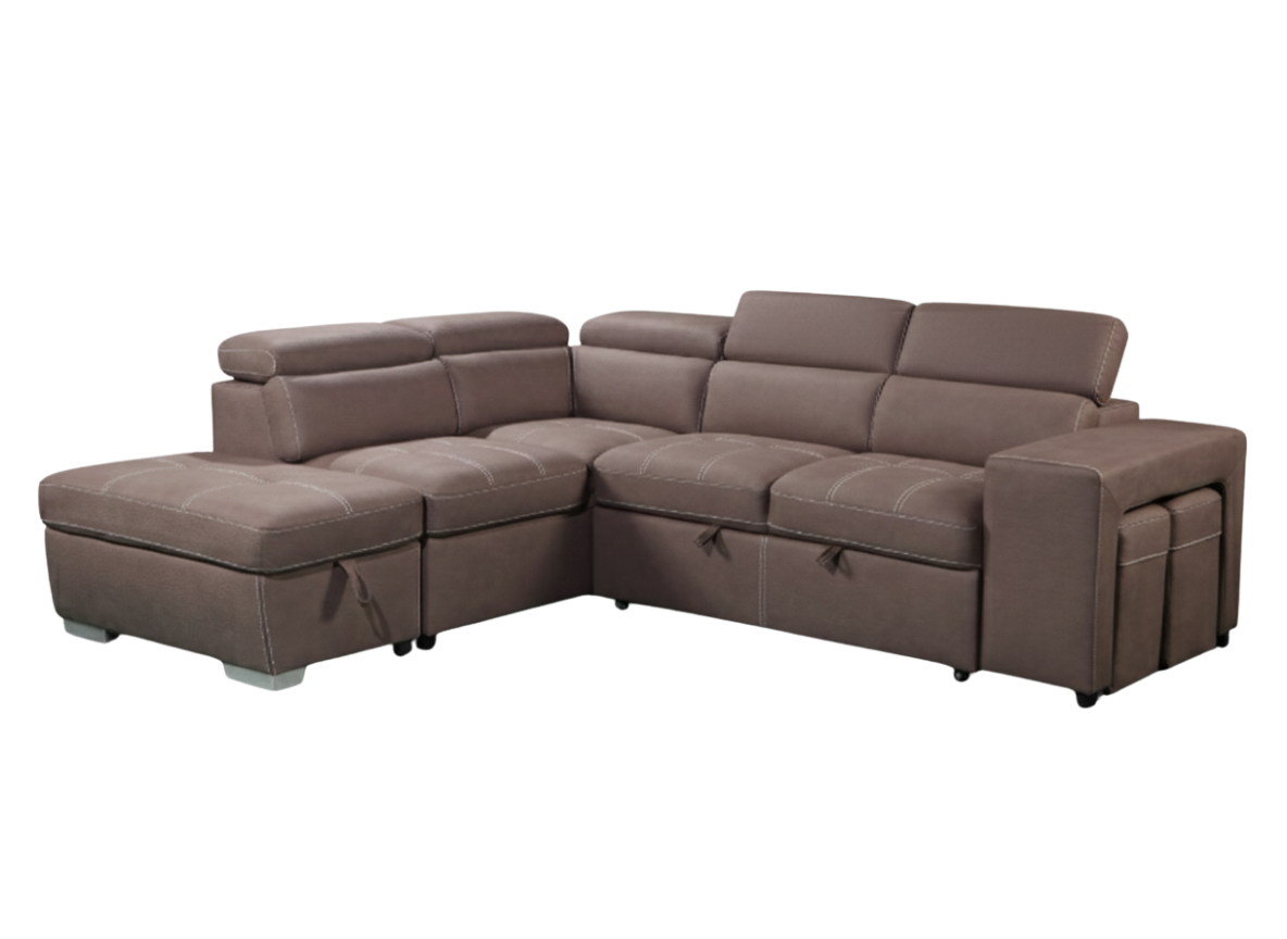 Corner with storage chaise sofa bed & 2 ottomans
