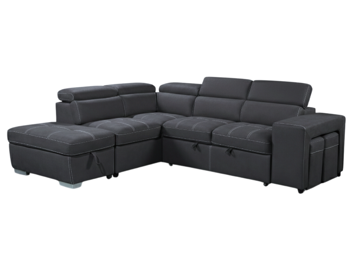 Corner with storage chaise sofa bed & 2 ottomans