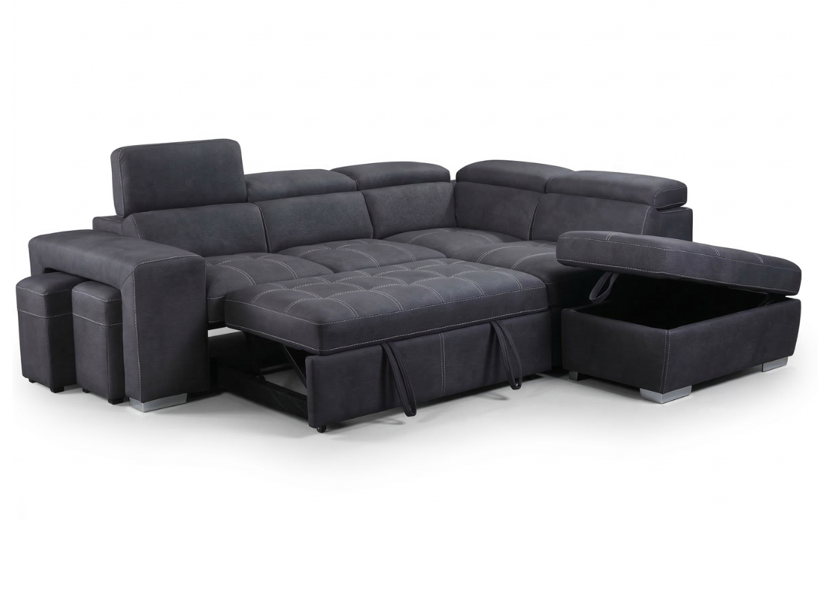 Corner with storage chaise sofa bed & 2 ottomans