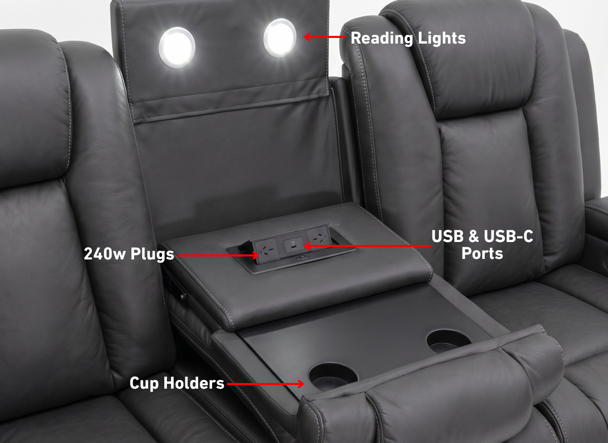 3 seater with end electric recliners & adjustable headrests