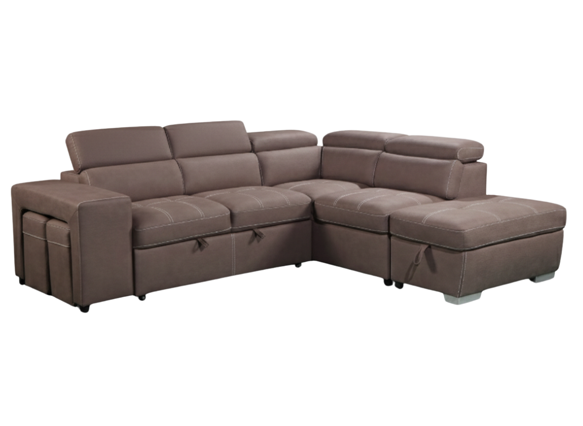 Corner with storage chaise sofa bed & 2 ottomans
