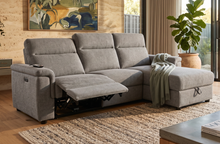 Load image into Gallery viewer, 3 Seater Chaise with end electric recliner and storage chaise
