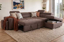 Load image into Gallery viewer, Corner with storage chaise sofa bed &amp; 2 ottomans
