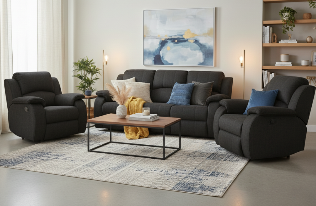 3 Seater with End Recliners + 2 Recliners