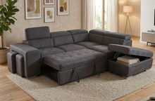 Load image into Gallery viewer, Corner with storage chaise sofa bed &amp; 2 ottomans
