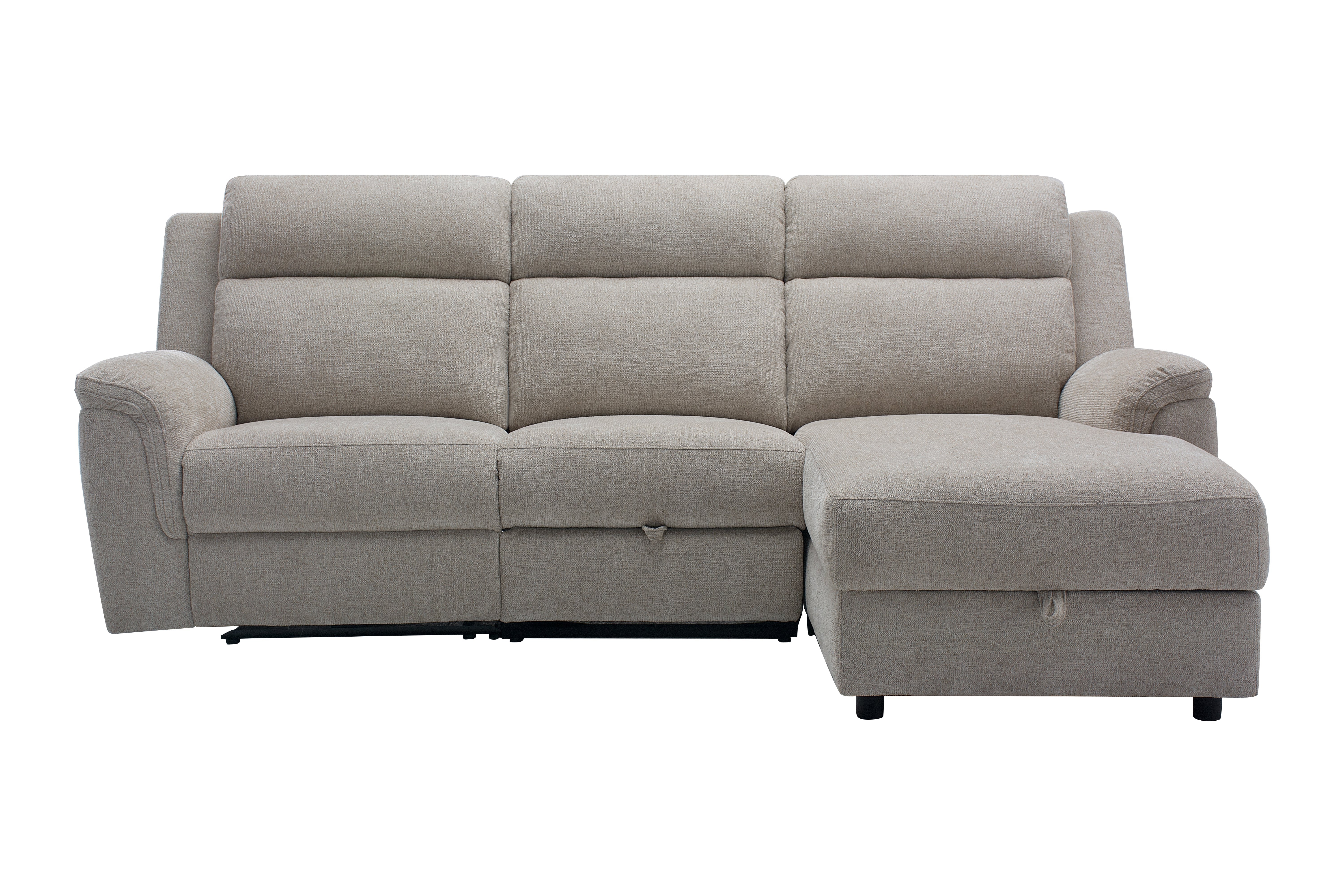 3 Seater Chaise with end electric recliner and storage chaise