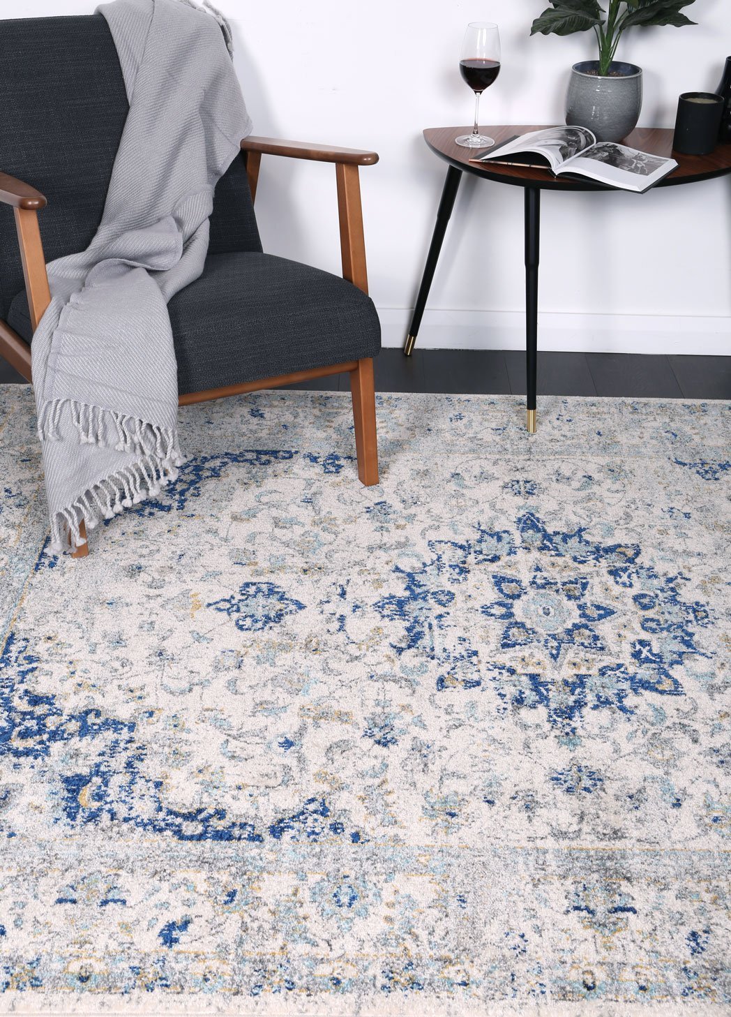 Navy Blue Traditional Rug
